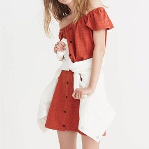 Madewell Off-Shoulder Button-Down Dress - Spiced Rose
